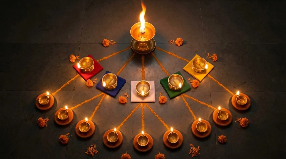 Thirteen fires of Agni — layered flame diagram