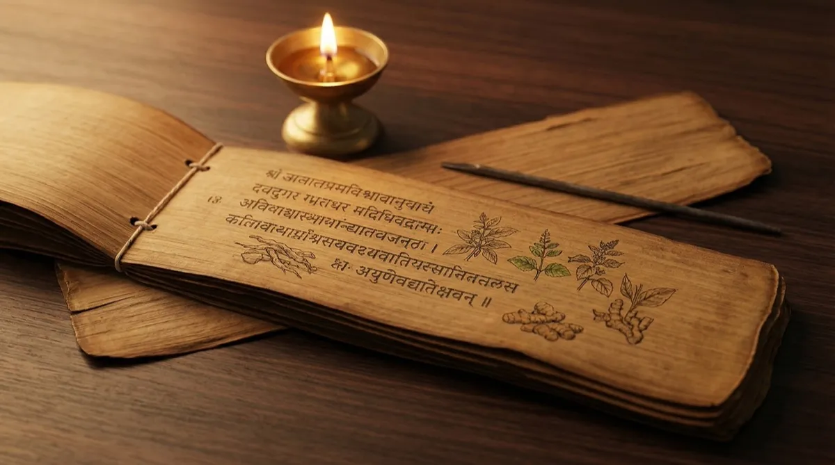 Ancient palm-leaf manuscript with Ayurvedic text