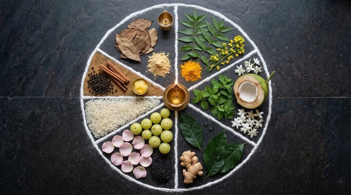 Annual dosha cycle — six seasons in a circular wheel