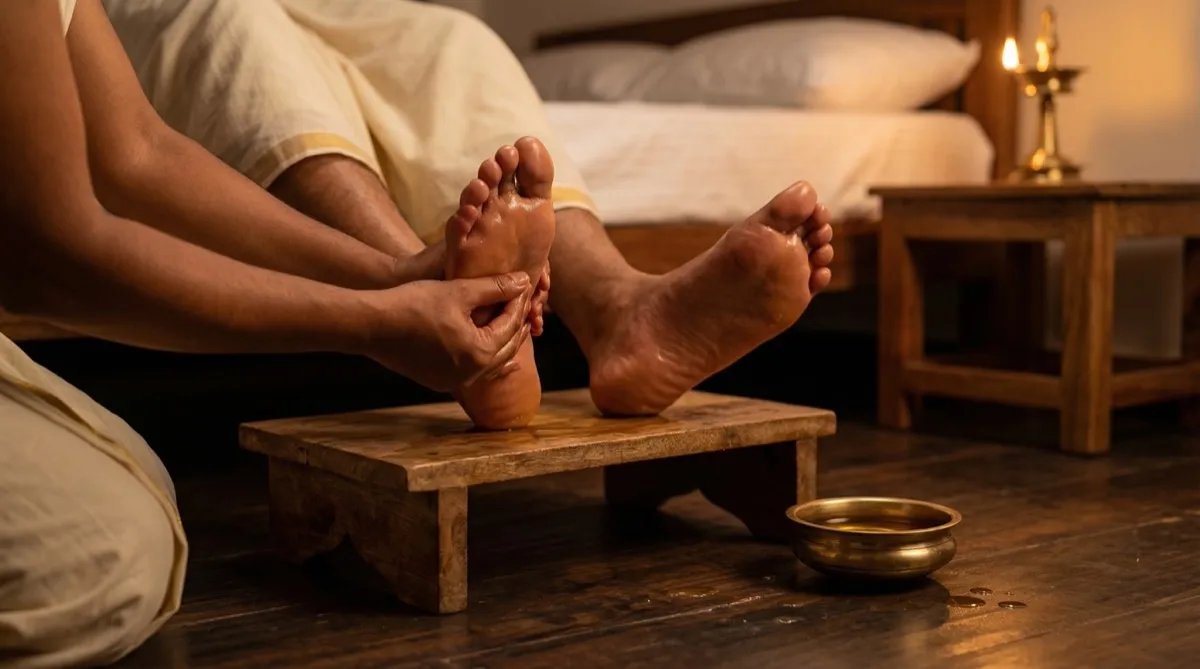 Foot massage with warm oil before sleep