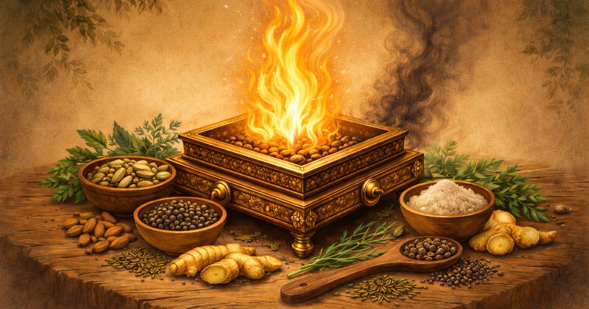 Traditional Ayurvedic illustration representing Agni and digestive fire